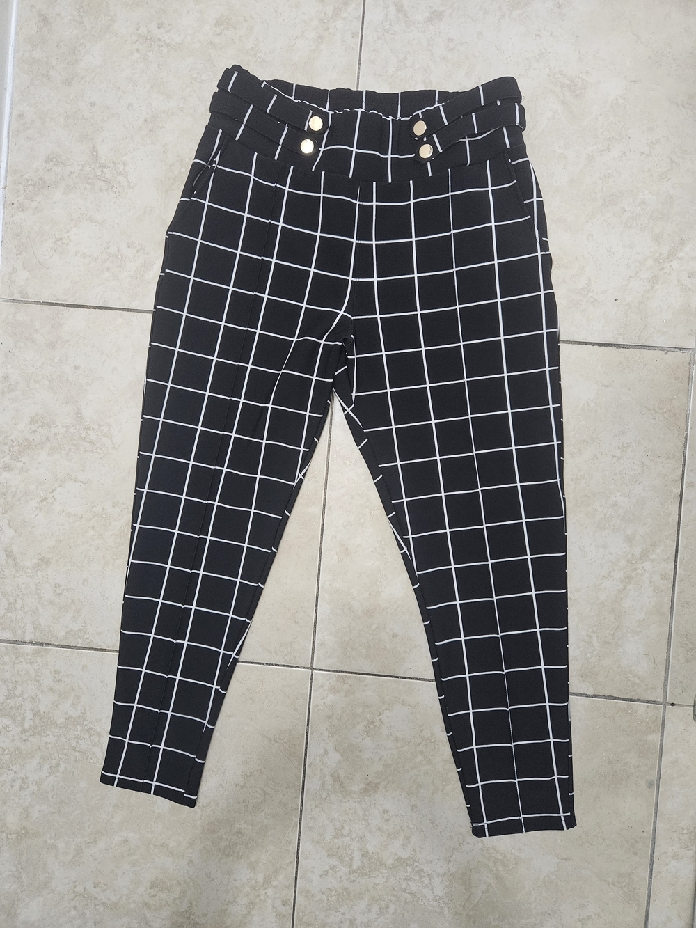 Harper Black & White Grid Skinny Ankle Pants